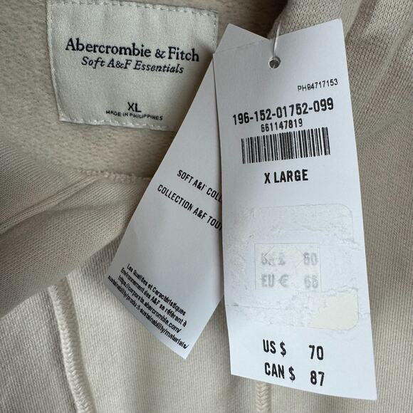 Abercrombie & Fitch New Sweatshirt Pullover Hoodie Women Sz XL Ivory Pockets - Picture 7 of 9